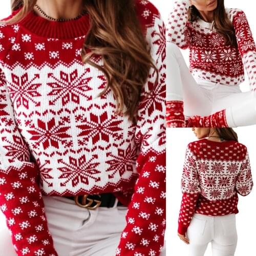 2020 Fashion Women Christmas Sweaters Pullover Tops Casual Long Sleeve O neck Print Knitted Sweater Autumn Winter