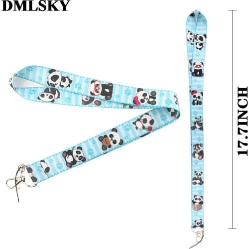 24pcs/lot DMLSKY Panda Cute Lanyard Keychain for keys Badge ID Mobile Phone Key rings Women Neck Straps Accessories M3666