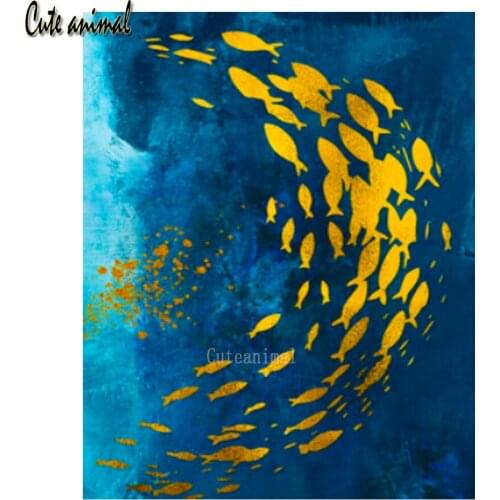 5D Diamond Painting Cross Stitch kit Abstract golden fish ocean full Square round drill Diamond Embroidery Mosaic Handmade 2020