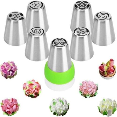 8pcs/Set Russian Tulip Icing Piping Nozzles Stainless Steel Flower Cream Pastry Tips Nozzles Bag Cupcake Cake Decorating Tools