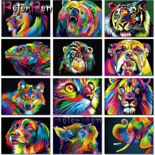 Diamond Painting Animals Cross Stitch Kit Full Drill Embroidery Lion Tiger Cat Dog Mosaic Art Colorful Rhinestones Picture Gift