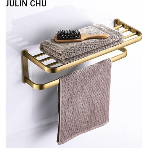 Antique Towel Rack Bronze Black Wall Mounted White Rose Gold Bathroom Shelf Brass Storage Organizer Hanger Bathtowel Holder