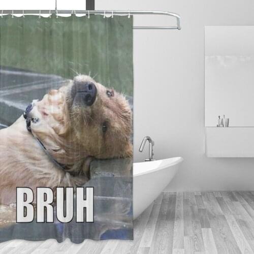 Bruh Dog Bathing Bathroom Shower Curtain Meme Waterproof Polyester Fabric High Quality Bath Curtains
