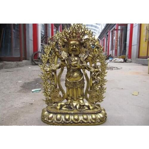 Fast shipping USPS to USA S0461 Tibet Buddhism temple Copper Bronze Gild Six Hands Arms Mahakala Buddha Statue