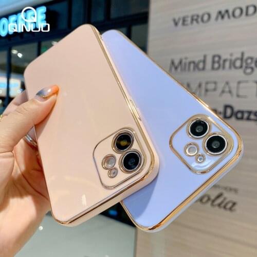 Luxury Plating Electroplated Case For iPhone 12 11 Pro Max SE 2 7 8 Plus X XR XS Max Gold Plated Silicone Lens Protection Cover