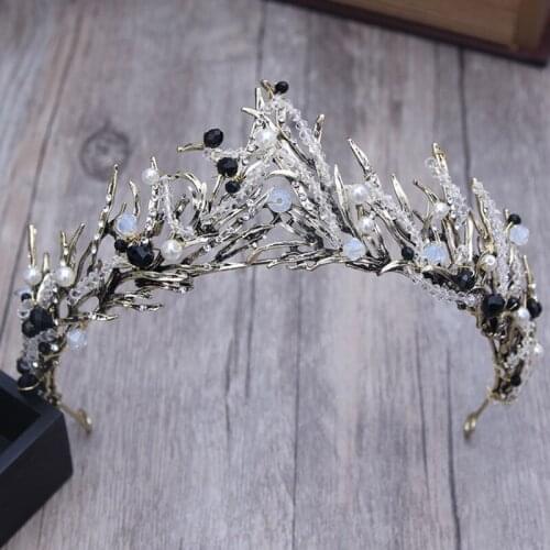 Vintage Baroque Black Crowns For Women Wedding Bridal Tiaras And Crowns Crystal Queen King Witch Diadem Hair Jewelry Accessories