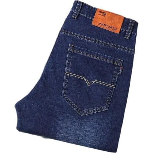 YAPU Spring Autumn 2021 Mens Smart Elastic Jeans Business Fashion Straight Regular Stretch Denim Trousers Men Jeans Plus Size