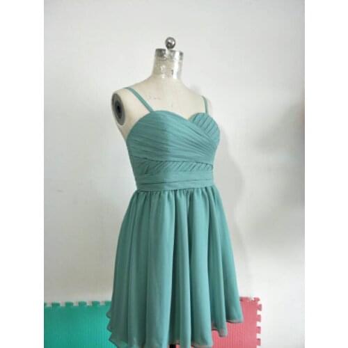 Elegant A-Line Chiffon Pleated Short Bridesmaid Dresses with Pockets Spaghetti Strap Custom Lace Up Formal Wedding Party Dresses