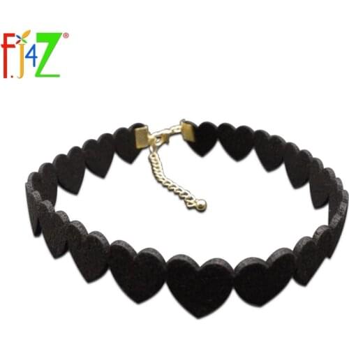 F.J4Z Hot Fashion Trendy Sweet Black Love Heart Velvet Leather Collar Choker Necklaces for Women Jewelry