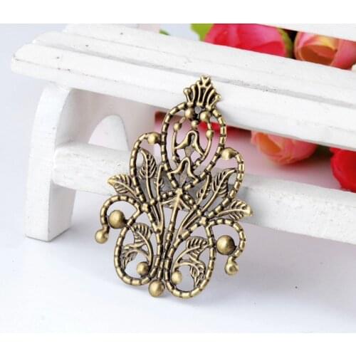 Free shipping Retail 5Pcs Bronze Tone Filigree Wraps Flower Connectors Metal Crafts Gift Decoration DIY Findings 4.8x3.5cm F0334