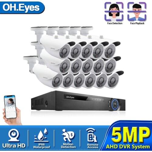 H.265 16CH 8CH AI Human Detection Face Record CCTV DVR NVR audio System 5MP 2592*1944P x1/3 inch IP66 AHD Security Camera Kit