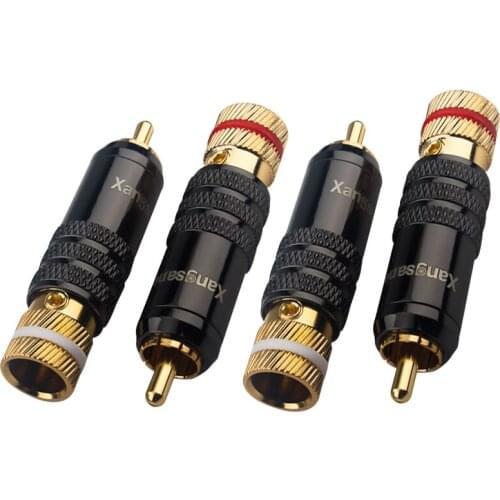 Hi-end RCA Plug Gold Plated Self-locking HiFi Audio Cable Adapter Connector - ( 4 Pcs )