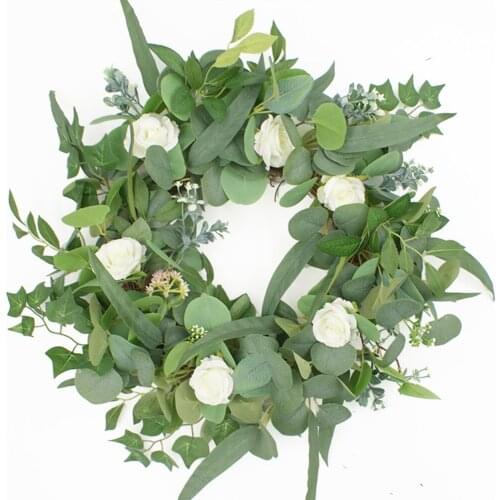Artificial Plant Pink Rose Wall Decoration Simulation Flower For Door And Party Farmhouse Wood Outer Diameter 55cm Wreath