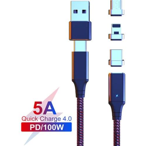 100W Fast Charging Magnetic Charger Micro Cable Type C to Type C Cable for iPhone Huawei P40 Pro for MacBook Pro Micro USB Cable