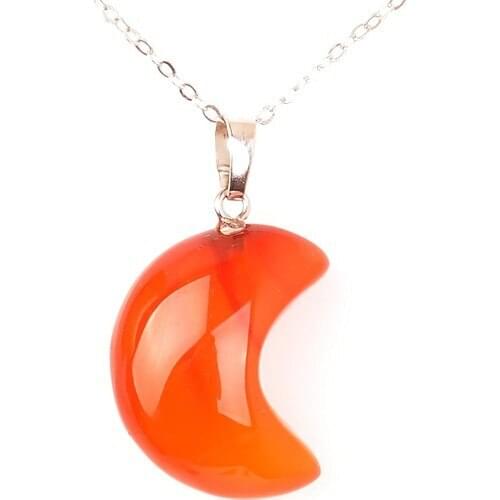 Stone Boxes Agate Stone Moon Shape Necklace