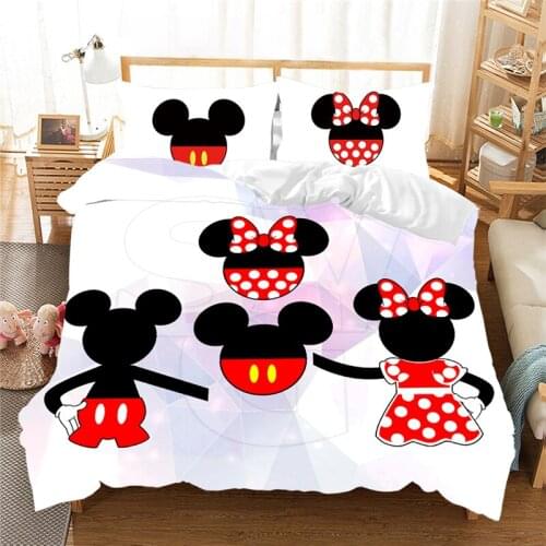 Disney Mickey Mouse Mickey Minnie Pattern Bedding Set for Boys and Girls Duvet Bed Cover Pillowcase Cartoon Bedroom Decor