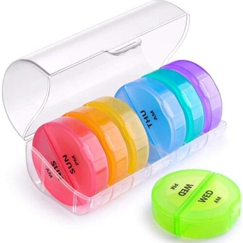 Pill Box Weekly 7 Day Pill Box Organizer Portable Pillbox Mini Pill Case 14 Compartments Moisture-Proof Medicine Box