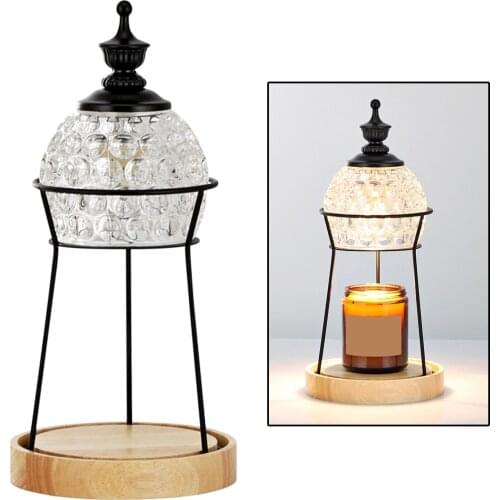 Candle Wax Lamp, Exquisite Crystal Thermal Melting Wax Wood Base Warmer Lamp Fragrance for Bedroom Home EU Plug