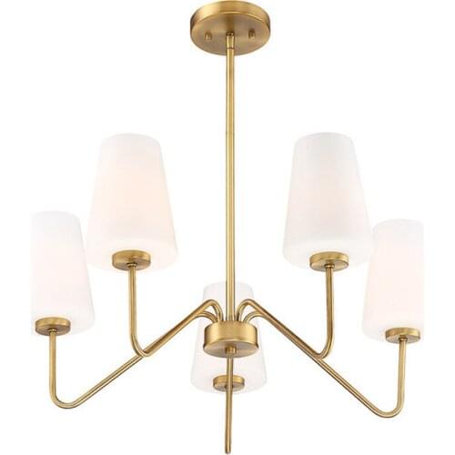 Small American chandelier modern minimalist light luxury warm dining room bedroom study glass lampshade full copper lamps