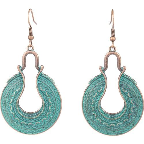 Charming elegant retro vintage antique copper carved totem circle pendant drop earrings for women and girls accessories gifts