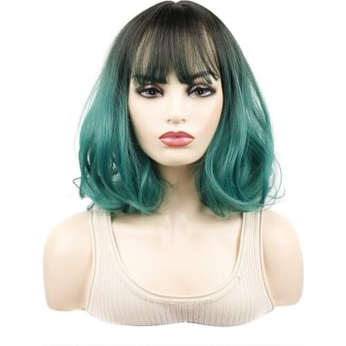Black Dark Green Ombre Color Water Wave Wig Wavy Short Hair Drag Queen Fashion Wigs For White Women