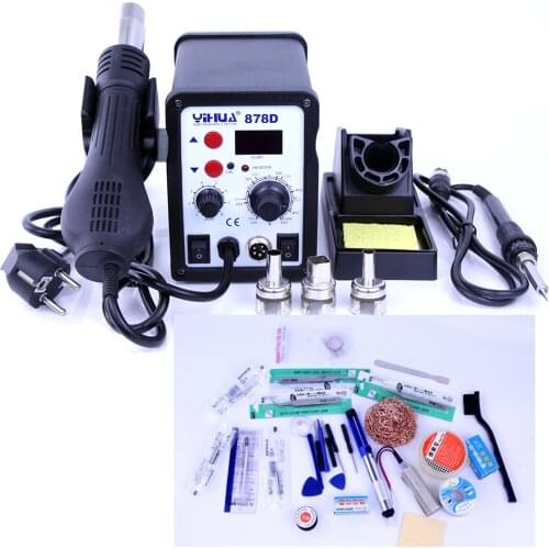 YIHUA 878D smd small soldering rework station Hot Air Gun Soldering Station With 907A Soldering Iron Station Digital Display
