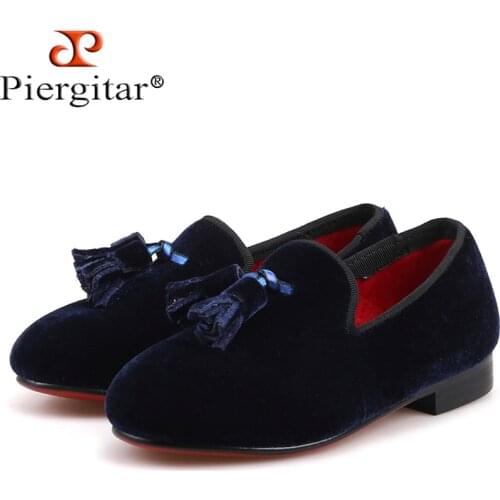 Piergitar 2018 handmade navy colors children velvet shoes party and banquet kids tassel loafers Parent-child desgisn shoes
