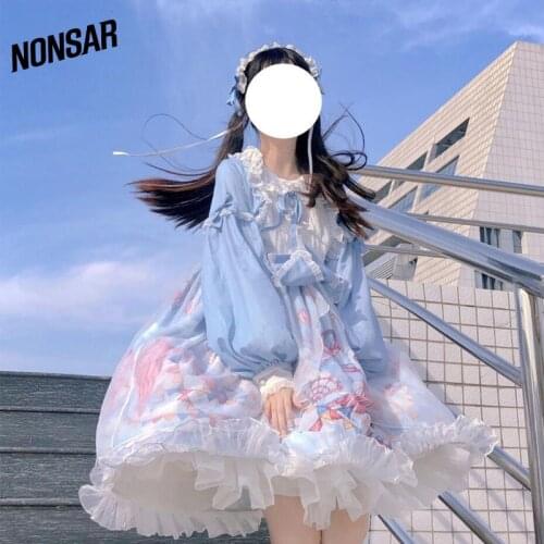 NONSAR Meow Paw Lolita Dress Women Op Autumn And Winter Navy Collar Cute Hair Ball Kawaii Fashion Ladies New