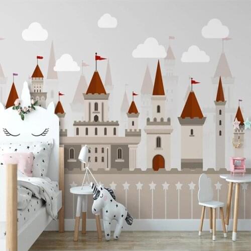 Custom Photo Mural Wallpaper 3D Cartoon Hand Painted Castle House Flag Children Room Bedroom Background Wall Decor for Baby Kids