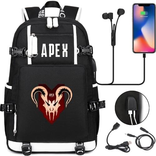 Apex Legends Casual Backpack Cartoon School Bags for Teenagers Zipper Bookbag Unisex Student USB Travel Laptop Shoulders Bags
