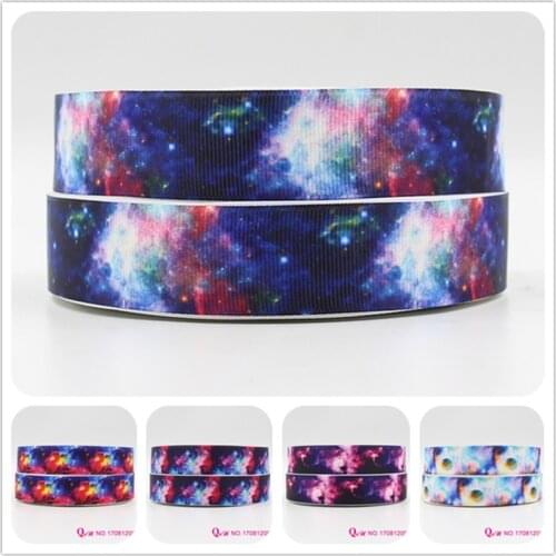 Q&N ribbon 16mm 22mm 25mm 38mm 50mm 75mm starry sky printed grosgrain ribbon webbing 50yards/roll for hair tie free shipping