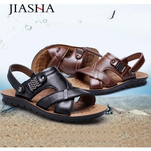 High quality summer shoes men sandals casual genuine leather basics solid slippers slip-on beach sandals men shoes sandale homm