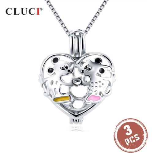 CLUCI 3pcs Silver 925 Heart Pearl Pendant Locket for Women Jewelry 925 Sterling Silver Charms Pendant Mothers Day Gift SC352SB