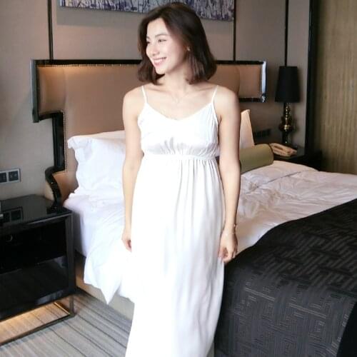 Summer Silk Sexy Womens White Underwear Sleeveless Nightgowns Elegant Sleepwear Female Sexy Lingerie 5590