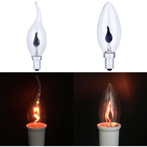 LED Edison Bulb E14 E27 3W Flame Fire Lighting Vintage Flickering Effect Tungsten Novel Candle Tip Lamp Orange Red