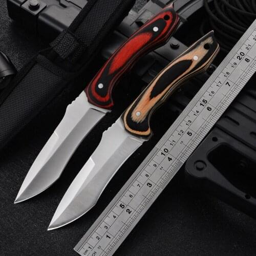 Fixed Blade Knife With Sheath Survival Tactical Knife Wood Handle Outdoor Combat Hiking Camping Hunting Knives Self-defense Tool