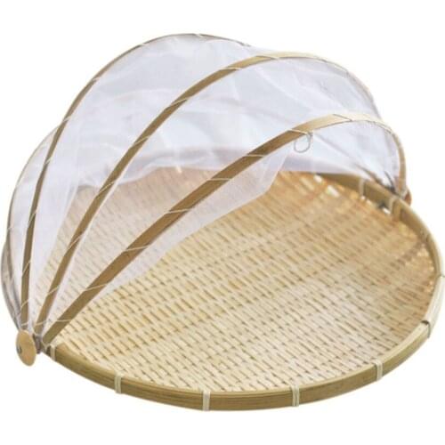 Woven Tent Basket Food Serving Tray Fruit Vegetable Bread Cover Storage Container Dust-Proof Picnic Mesh Net Cover Multisize