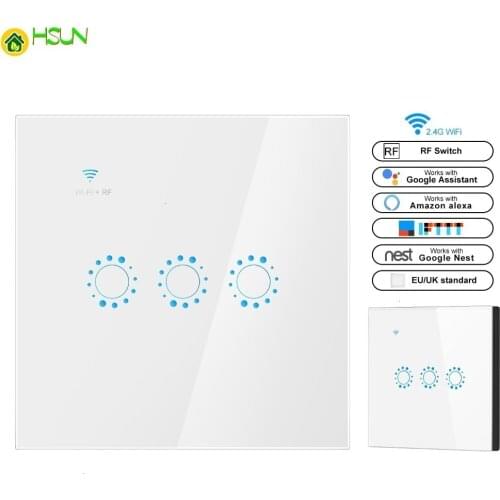 Smart light Switch Double Control 1 2 3 Gang WiFi +RF Wall touch Switch eWeLink APP Compatible with Alexa Google Assistant IFTTT
