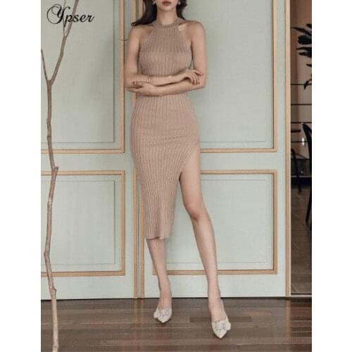 Ypser 2018 Autumn Winter Women Sexy Long Dress High Slit Bodycon Party Dress Elegant