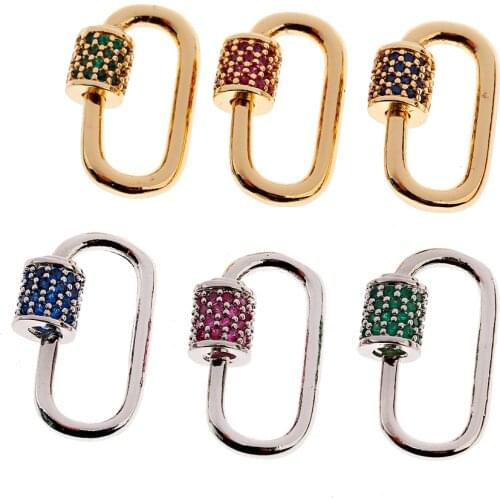 Jewelry Making Clasps Enamel Oval Shaped Lock Carabiner Smooth Copper Clasp Zircon DIY Necklace Bracelet Jewelry Findings