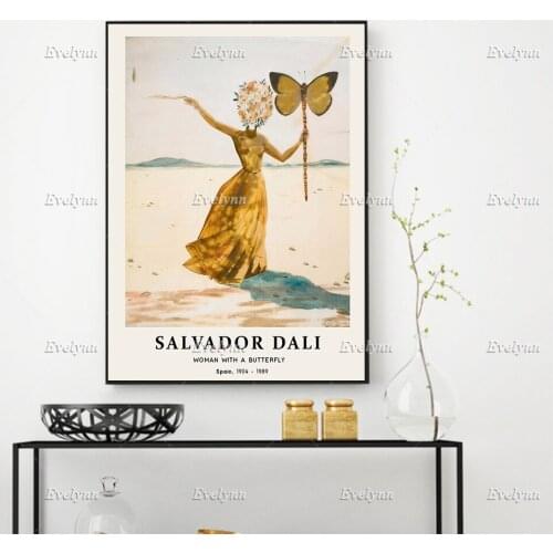 Salvador Dali Woman with a butterfly Poster, Dali Art, Wall Art Prints Home Decor Canvas Unique Gift Floating Frame