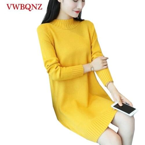 Women Pullover Sweater Dress Loose Knitted High Quality Solid Casual Turtleneck Warm Sweater Pullovers 2018 Autumn Winter New