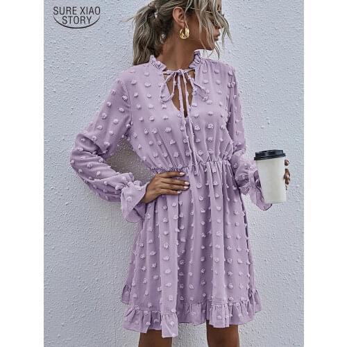 2021 Chic Flower Hollow Lace Dress for Women Office Lady Vintage Apricot Party Dress Flare Sleeve Long Dresses Robe Femme 14784
