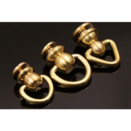 10Pcs Brass Ball Post Studs Rivet with D ring Screwback Round Head Nail Spots Swivel 360 Rotate Head Spikes Leather Craft DIY