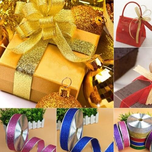 2m Sparkle Ribbon Gold Silver Glitter Ribbons Wedding Gift Wrapping Christmas Trees Halloween Party DIY Scrapbooking Crafts