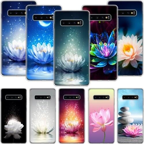 Lotus Blue White Flowers Phone Case For Samsung Galaxy S10 S20 S21 S9 S8 S7 Note 10 20 9 8 FE J4 J6 Ultra Plus Lite Pro + Edge C