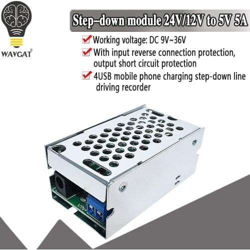 DC-DC 9V - 36V To 25W 5V 5A 4USB Output Buck Converter Step Down Power Supply Module with Aluminum Shell For Phones