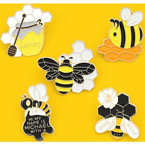 Bee Honey Enamel Pins Bee king wasp Hornet hive honeybee Brooches Honey Bee Animal Brooch Jewelry Lapel Badge for Kids Girl