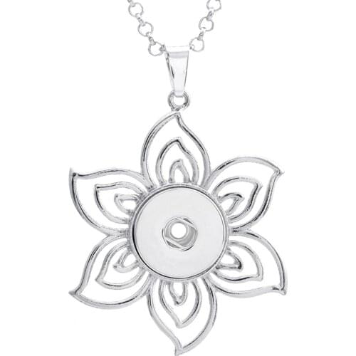 Hot sale Hollow Flower Metal snap Pendant necklace fit 18mm snap buttons fashion DIY Fittings for snap jewelry wholesale XL0047