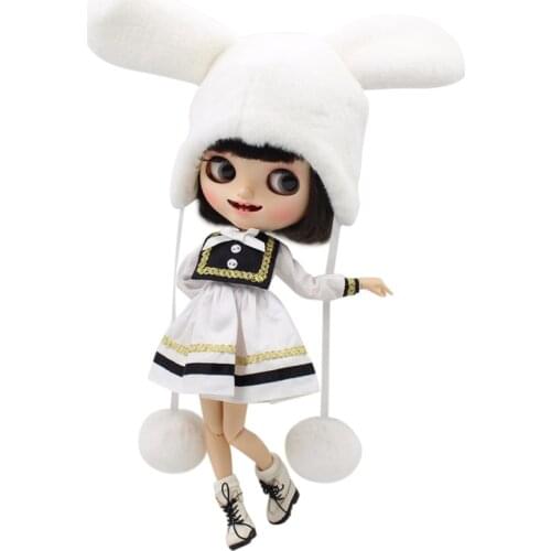 ICY DBS Blyth doll white black hat winter clothes bag gloves toy girl gift